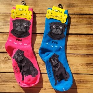 NWT Foozys Pug Socks - Fuchsia and Royal Blue